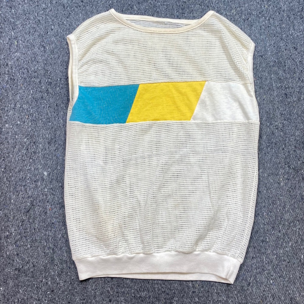 Mesh Muscle TShirt Sz S Mens White Retro 80s Color Block Stripe Skater Grunge